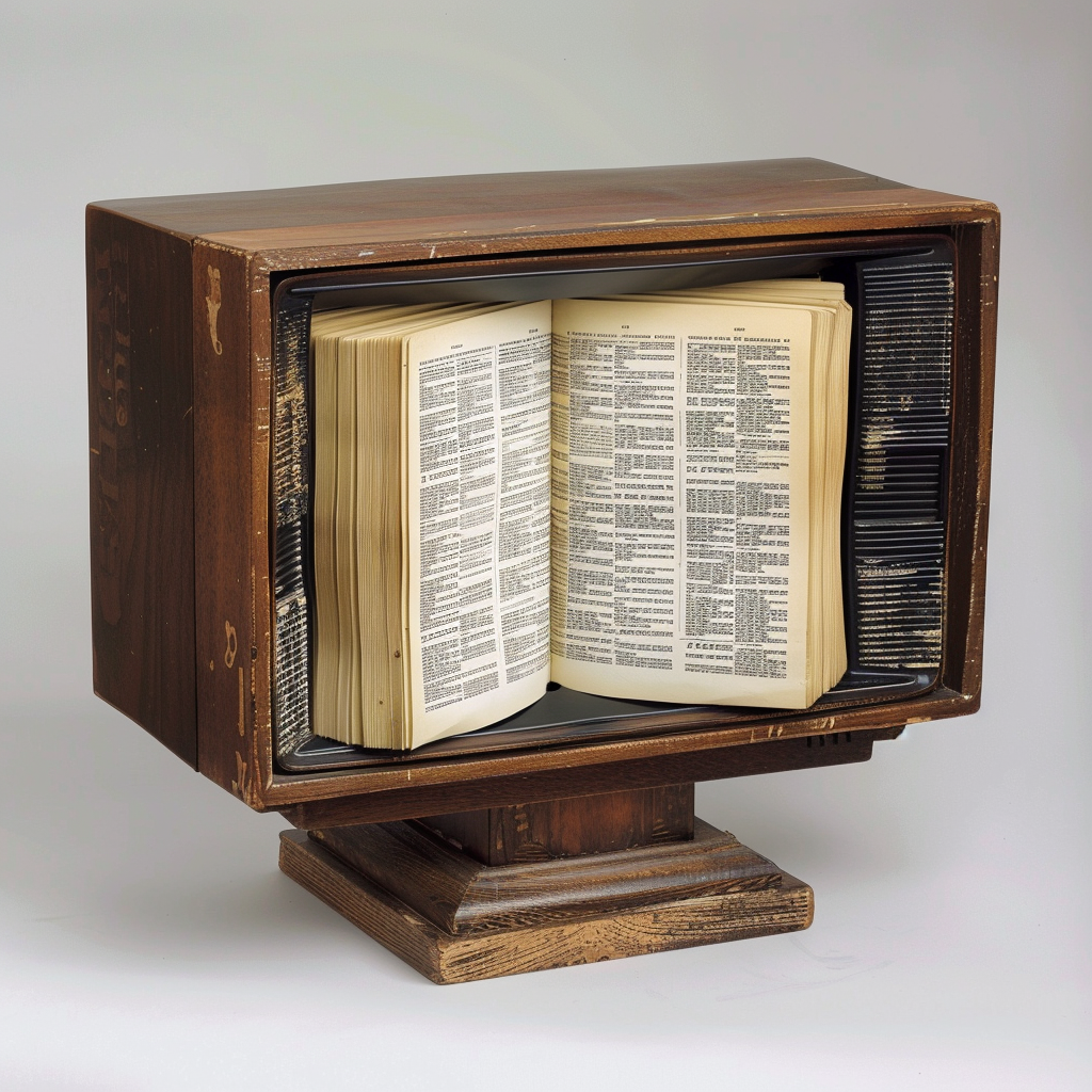 An old television with a dictionary inside of it